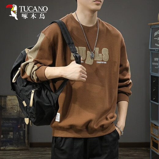 Woodpecker (TUCANO) spring 2026 new sweatshirt men's loose large size spring and autumn sports trendy brand long-sleeved tops handsome casual jacket dark gray XL suitable weight 140-160Jin Jin equals 0.5 kg