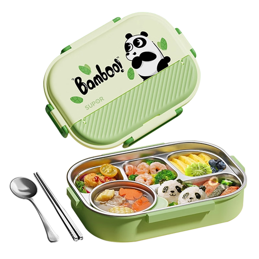 Supor lunch box 316L stainless steel lunch box for office workers, primary school students, water-filled insulated lunch box, divided plate, giant panda 316L stainless steel-5 divided plates, 1.5L