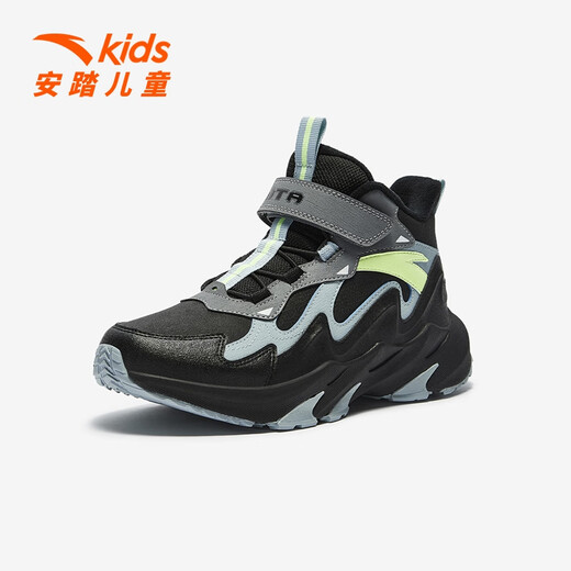 ANTA children's cotton shoes new winter style for boys, middle and large children, comfortable cushioning, non-slip Velcro, warm casual shoes, sports shoes, black/thin blue/cold gray-2 33