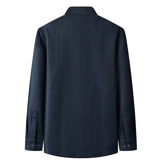 Li Meng winter men's warm shirt plus velvet thickened long-sleeved plaid shirt middle-aged dad wear 331 navy strip 2XL