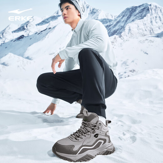 鸿星尔克男鞋高帮棉鞋保暖增高防滑运动鞋子男休闲鞋炽野3