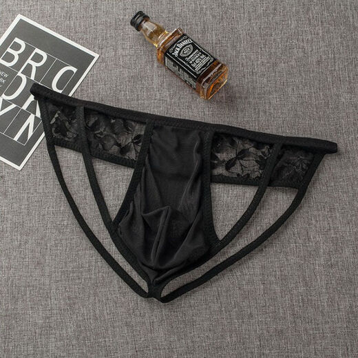 Men's mesh sexy transparent U-convex thong lace hip-lifting men's low-waist hollow pouch, one black 80-150Jin Jin equals 0.5kg, inner wear