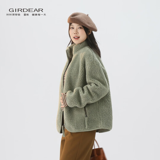 GIRDEAR women's autumn and winter new fashion versatile loose light luxury temperament warm long-sleeved jacket for women 140043 light green S 2 size