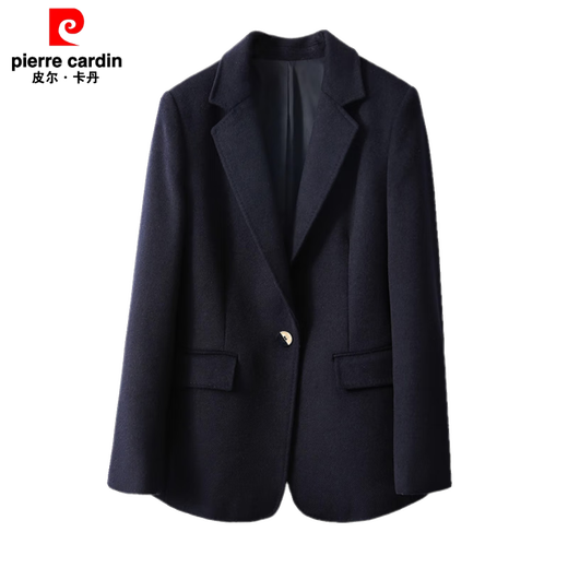 Pierre Cardin 2025 Winter New Slim Fit Wool Suit Jacket Women's Slim, Warm and Versatile Wool Suit Navy M Suitable for 100-115 Jin Jin equals 0.5 kg