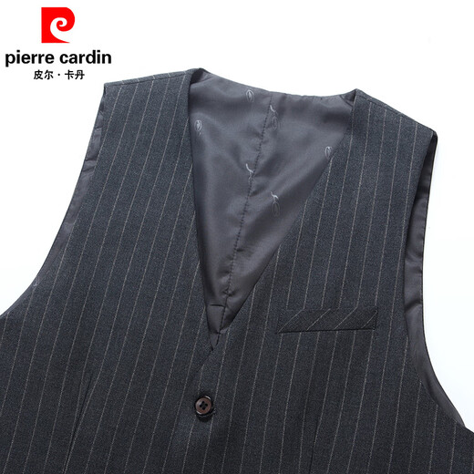 Pierre Cardin French haute couture striped suit suit for men, high-end double-breasted middle-aged business suit, three-piece wedding dress, gray L size 175, it is recommended that 125 Jin Jin equals 0.5 kg -135 Jin Jin equals 0.5 kg