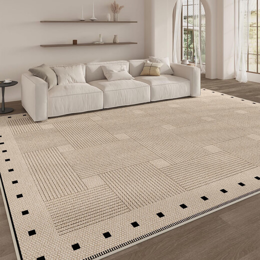 Muni living room carpet 2026 new high-end no-wash and wipeable medieval wabi-sabi sofa bedroom floor mat waterproof large area line square living room carpet Fang Li 140*200cm crystal velvet carpet surface