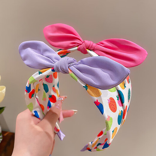 Xiangwan headband 2 pieces sweet bow strawberry wide-brimmed headband children's hairpin female anti-slip pressure headband hair accessories