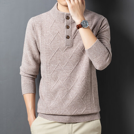 OLJ high-end luxury brand sweater for men 2025 new autumn and winter pure wool half turtleneck knitted men's long-sleeved wool rice camel (high-end gift box) 2XL 125