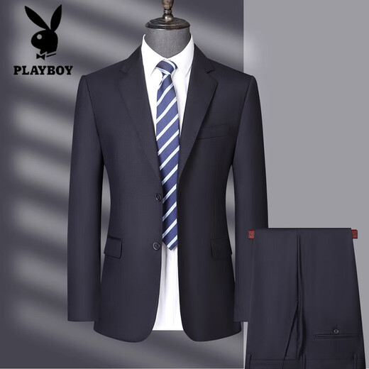 Playboy (PLAYBOY) Worsted Wool Suit Men's High-end Business Middle-aged Men's Formal Wear Dad's Suit Wedding Suit 100% Wool Black MY1002 Style M 170 Size Recommended 100Jin Jin is equal to 0.5kg -125Jin Jin is equal to 0.5kg