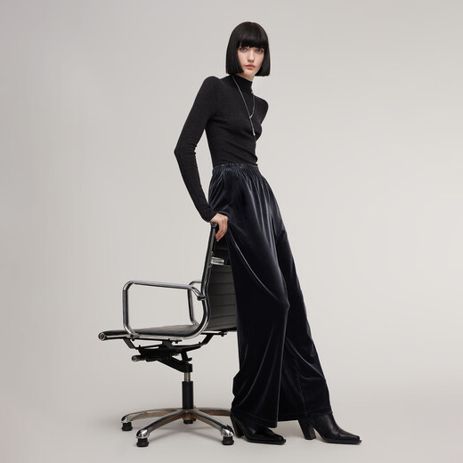 Gloria velvet wide-leg pants for women 2025 new winter wear knitted seamless high-waisted trousers 1EDL1I420 41B Gray S