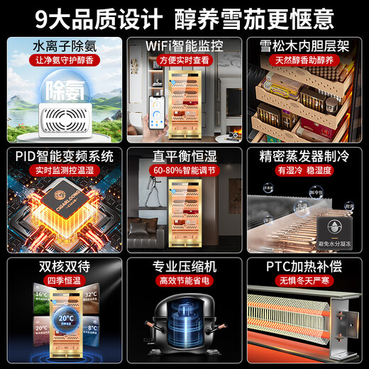 CIGARLOONG CL-80C2 cigar cabinet with constant temperature and humidity, cedar wood lining, cholesterol-rich water, ionized ammonia removal, smart WiFi control compressor cabinet, stainless steel cabinet, fingerprint lock, cigar moisturizing cabinet, rose gold cedar wood lining, WiFi+purifying ammonia+fingerprint lock