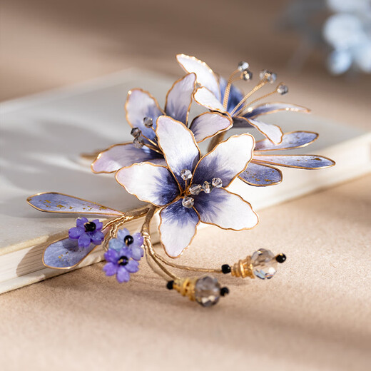 Meng Junchen's intangible velvet flower hairpin handmade new Chinese style hairpin cheongsam headdress ancient style Hanfu hair accessories fairy headdress ink lily velvet flower hair comb