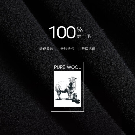 JACK&JONES Men's 25th Autumn and Winter Double-sided Woolen Coat Men's Mid-Length 100% Wool Business Casual Woolen Jacket E40 Black L (180)