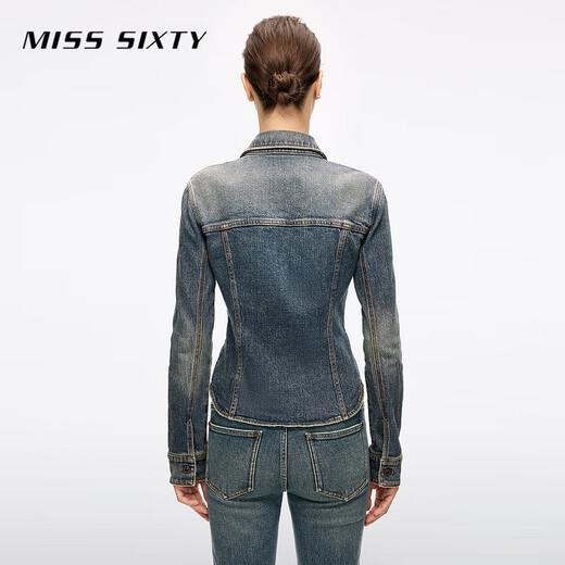 MISS SIXTY2025 winter new long-sleeved denim shirt women's waist waist hot diamond collage medium blue L