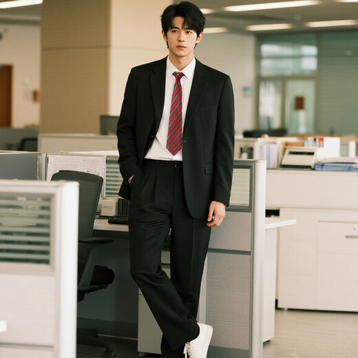 GOKU youth college style suit suit male high school student graduation photo uniform loose handsome DK tie suit jacket black suit + white long-sleeved shirt + trousers + red tie XL Height 165-180cm Weight 120-135 Jin Jin is equal to 0.5 kg