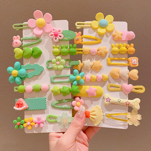 2025 New Dopamine Colorful Children's Hair Clips Cute Little Girls Hair Clips Girls Baby Duckbill Clip Hair Accessories Pink Love Seven-Piece Set 1 Card