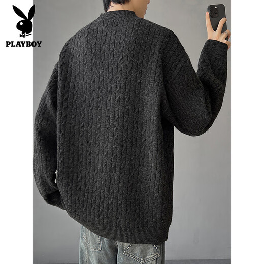 Playboy (PLAYBOY) retro Henry collar cable knit sweater men's loose casual long-sleeved bottoming sweater sweater American top Chenguang Xing M about 100-120 Jin Jin equals 0.5 kg can be worn