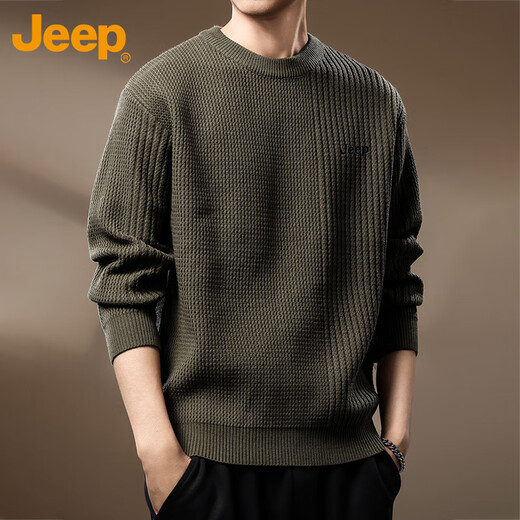 JEEP Jeep Sweater Men's Winter Warm Casual Heavy Bottoming Sweater Men's Tops Men's Clothes Army Green L