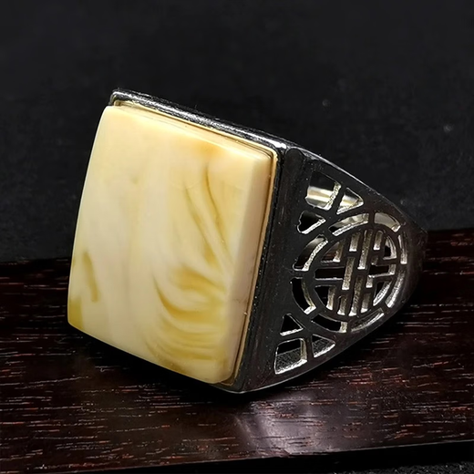 Amber School, one object, one picture, one certificate, white beeswax ring for men and women, natural amber, Russian pewter, silver inlaid ring, ring, 4.04g, 16*13mm