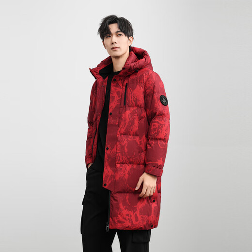 雪中飞新款中长款连帽羽绒服男女同款时尚简约保暖抗寒休闲舒适 鸿运迷彩|9196 2XL /180/100A