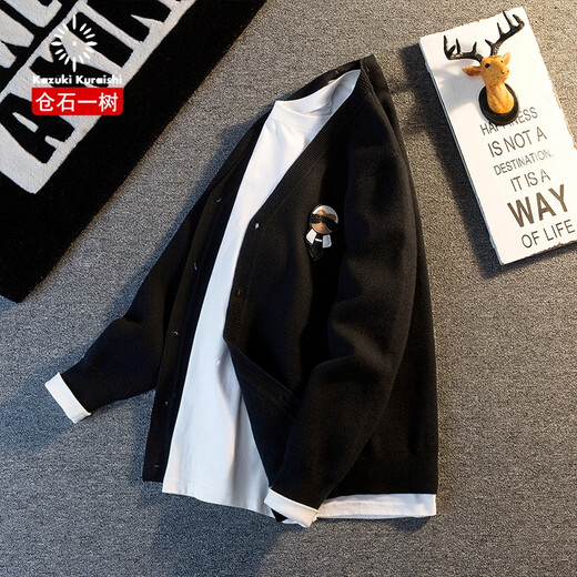 Kazuki Kuraishi marque tendance en V V laine en vaine cardigan tricot printemps et de style automne galeries masculines lafayette lettre couple de luxe légère veste tendance pull noir xl