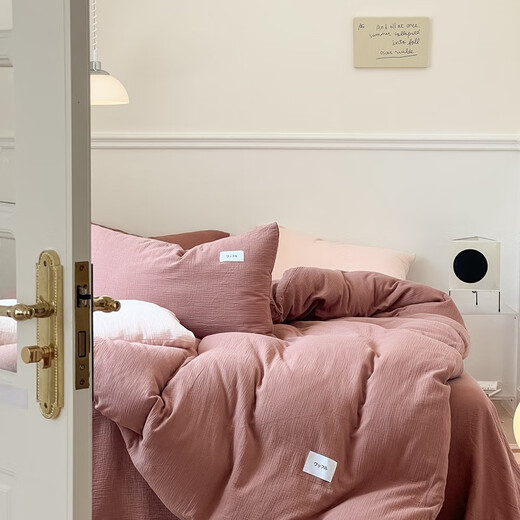 Belles Mercury Home Textiles produces Class A baby-grade cotton double-layer gauze four-piece set of pure cotton naked sleeping sheets three-layer gauze day green 1.5-1.8 meters bed quilt cover 200*230cm, sheet 2