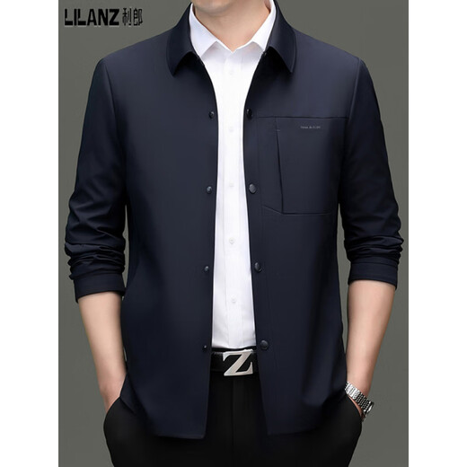 Lilan Men's Spring and Autumn Fashion Jacket Men's Middle-aged Dad's Executive Jacket Solid Color Lapel Anti-Wrinkle High-end Jacket Black 2XL 185/100