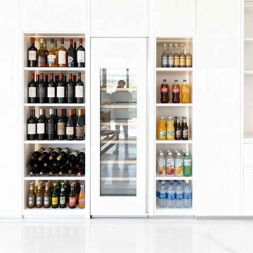 EREMITE JC235 household frequency conversion ultra-thin exterior door panel embedded red wine cabinet constant temperature wine cabinet air-cooled constant temperature and humidity cigar cabinet red wine and cigar all-in-one cabinet tea cabinet cold drink cabinet embedded ice bar/frequency conversion/external door/free heat dissipation and low heat defogging 235L