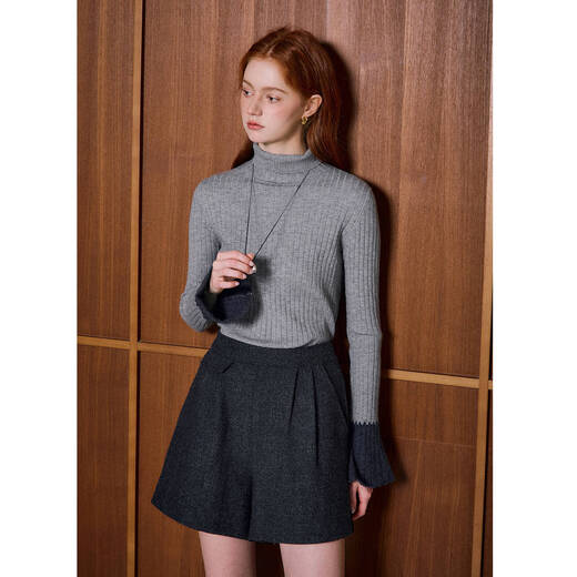 KUHNMARVIN sheep wool shorts for women 2025 winter new style hip-covering slimming casual wide-leg straight pants K20183 dark gray S