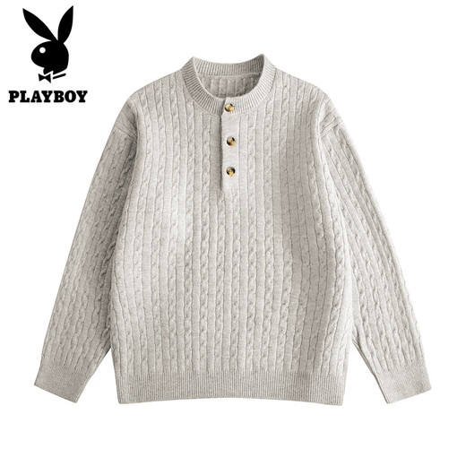 Playboy (PLAYBOY) autumn and winter retro old money style button Henry collar sweater for men and women loose lazy high-end sweater Chenguang Apricot M