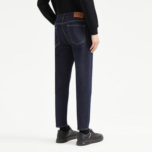 
Lilang Technology Blue Jeans Men's Low Waist Narrow Feet Cropped Elastic Pants Autumn 2025 New Men's Pants Dark Blue Black (24QNZ14101) 27 (Real Size 31.5) (170/80A)