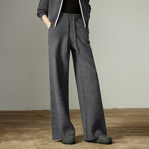 Chuyu Contrast Color Sweater Jacket Wide Leg Pants Women's 2025 Winter New Thick Arctic Velvet Sports Style Two-piece Suit Dark Gray S