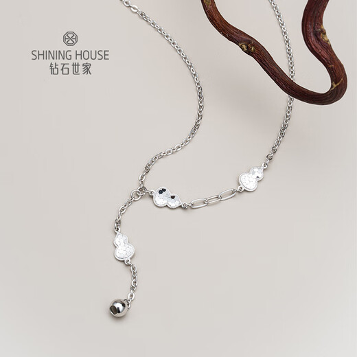 Diamond Family PT950 Platinum Necklace Gourd Platinum Tassel Necklace Fulu Good Luck Holiday Gift for Girlfriend Platinum Necklace Approximately 4.45g