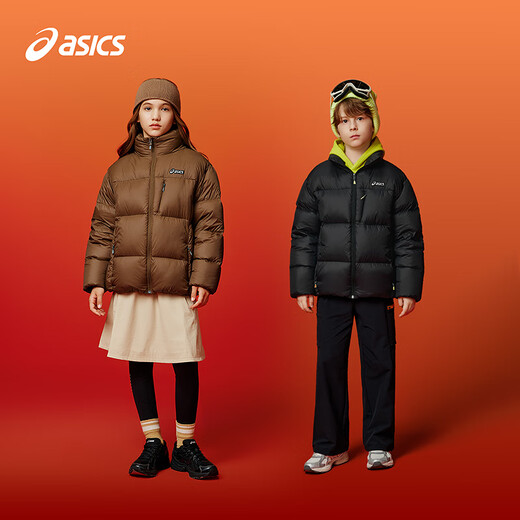 ASICS Children's Wear 25 Years Winter Short Puff Bread Jacket for Boys and Girls, Lightweight, Fluffy, Comfortable and Waterproof Black 85% Down 150 Filled Down 169.4g