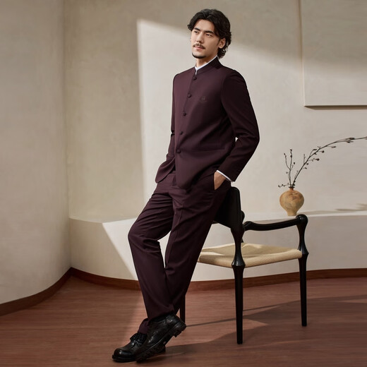 Brand QI [Collier de stand chinois] Vêtements masculins 2025 Automne et collier d'hiver Gentleman Business Rhino Rhino Pleed Suit Jujube 48 (B48)