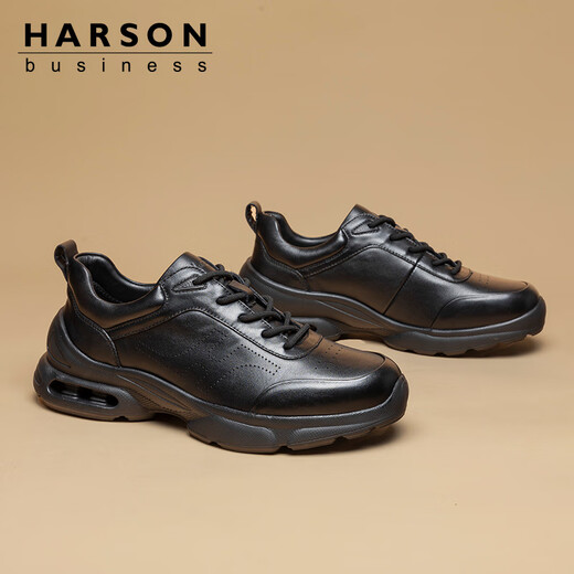 Harson Men's Winter Casual Leather Shoes Commuting Business Thick-Soled Heightening Sports Velvet Warm Walking Shoes Black 42