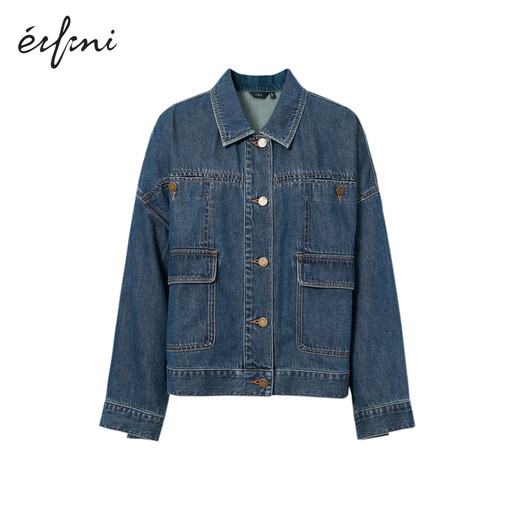 伊芙丽（eifini）蒋欣代言全棉牛仔外套最新秀款洋气短外套女百搭2025秋季新款 深蓝 S