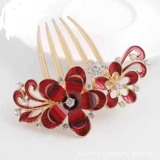 Tang Funi's festive high-end mother-in-law's hair ornaments wedding head flower wedding mother's wedding banquet hair ornaments red hair comb red