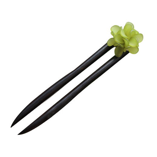Shijanu 13cm ebony U-shaped hairpin ethnic style women's new U-shaped - green flower wood