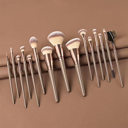 Portable makeup brush set 15 pcs for beginners eye shadow brush foundation brush beauty tools complete set of blush brush set 15 pcs black rose gold + brush bag 15 pcs black