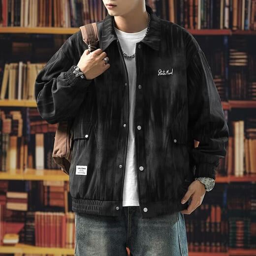 Tie-Dye-Jacke Herrenkleid Frühling und Herbst 2025 Neue Modemarke Lose-Sensing-Tool Revers Jacke großer Größe K15828 Schwarz M
