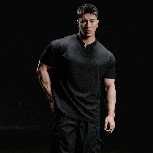 MUSCLE DOG Muscle Dog Fitness Short Sleeve Men's Summer New Product Studded Loose Casual Henley Shirt Training Wear Sports T-shirt White S