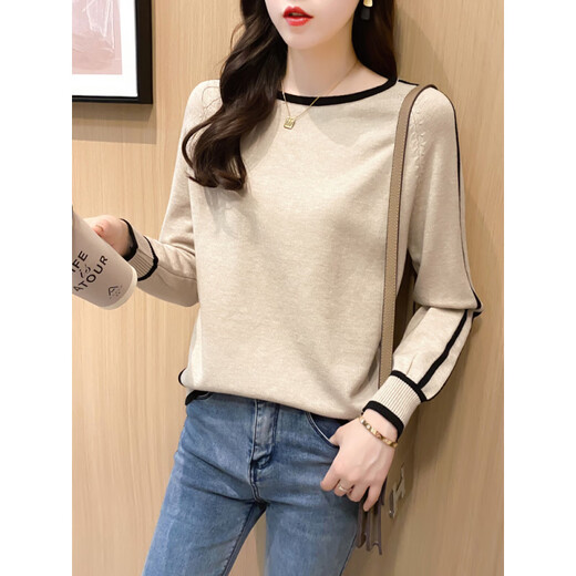 Hengyuanxiang Pull Femmes Round Cou Round Loose intérieur et pull extérieur Femmes Pullover Base Shirt 2025 Coréen Automne et hiver NOUVEAU NOIVE Black [manches longues] peluche 2xl