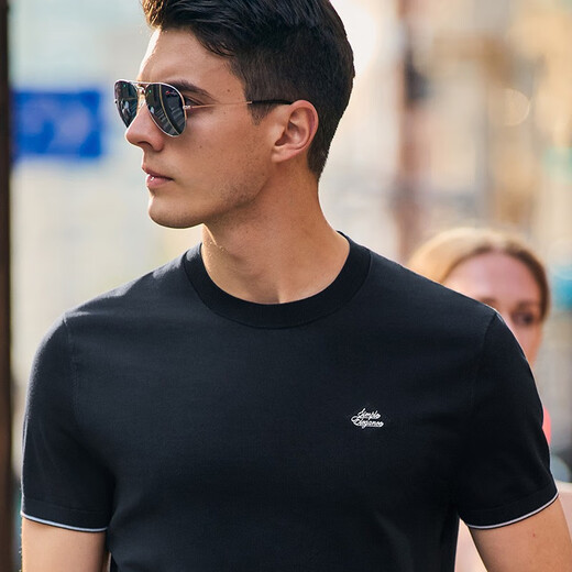 Mr. Bu spring new product men's T-shirt short-sleeved round neck creative letters exquisite embroidery cool and comfortable men's clothing AT12112 black 2XL (185)