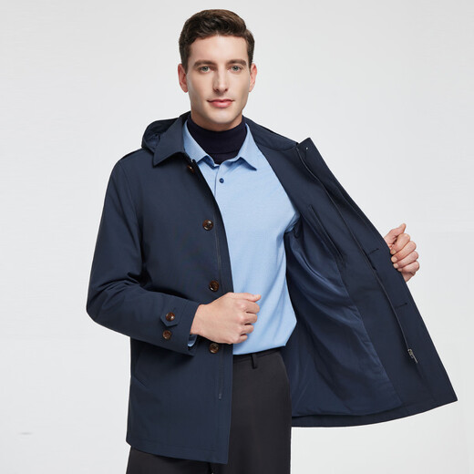 Rozio store same style, anti-wrinkle and easy to care for, autumn 25 LOZIO men's business casual detachable hood short windbreaker, royal blue L (50)