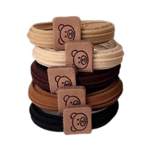 Fashionable cute little bear headband high elastic rubber band women's hair tie new style hair tie durable ball headband leather case mixed color 5 pieces