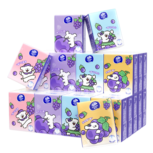 Vinda x line puppy super tough grape scented handkerchief paper 4 layers 7 sheets 36 pack not easy to break when wet thickened paper towels