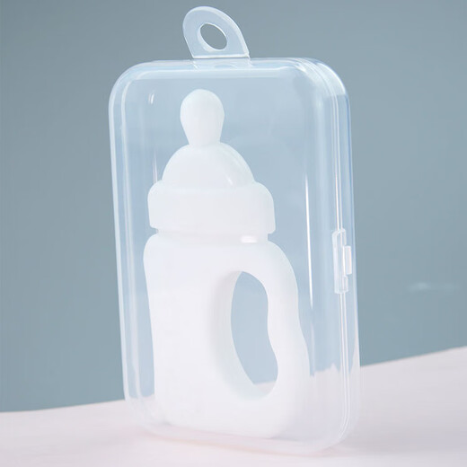 New baby silicone teether, bottle chew, nano silver teething stick, high temperature resistant baby teether, milky white bottle type teether + storage box, 1 pack