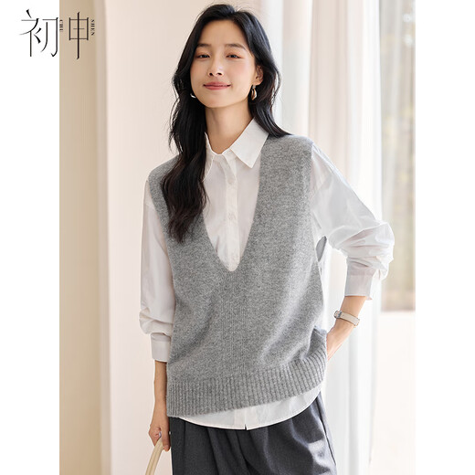 Chushen Spring and Autumn 100% Pure Wool Sweater Knitted Vest Women's Fashion V-Neck Versatile Stacked Sweater S53Y119