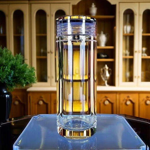 Fat Donglai's same style crystal double-layer car glass tea cup large capacity portable thickened transparent insulated cup for men 400ML rhombus crystal lid can be customized